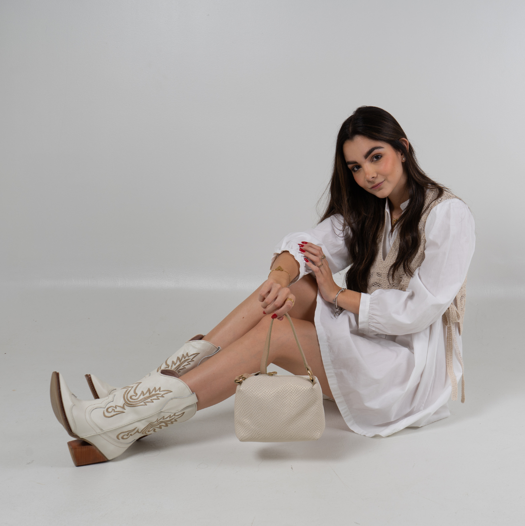 Botas Texanas Blancas Bordado Oro
