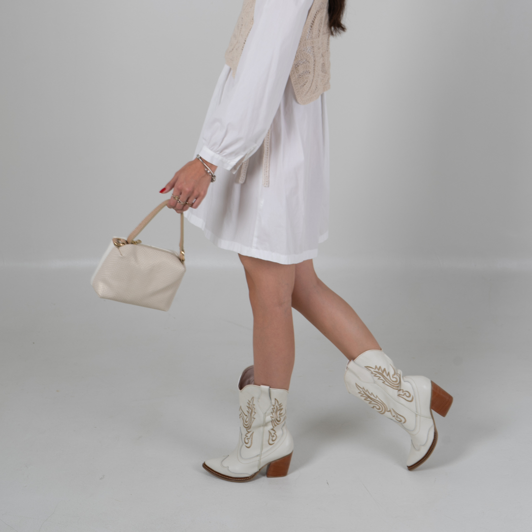 Botas Texanas Blancas Bordado Oro