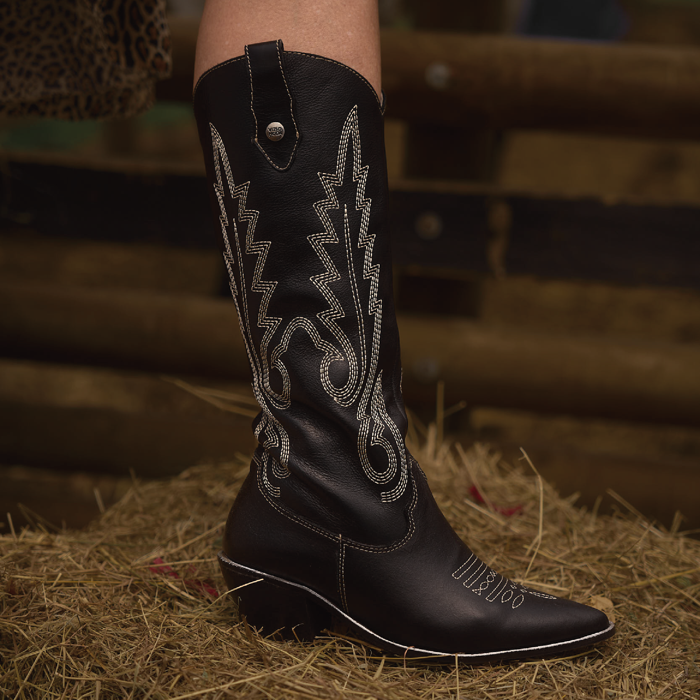 Botas Texanas en Cuero Negro Vizio Moda