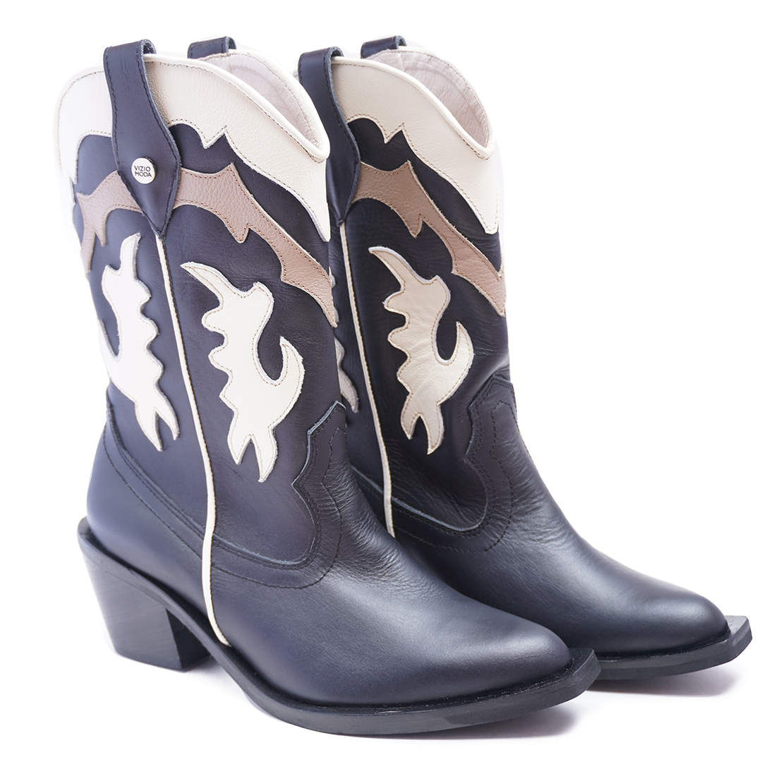 Botas Texanas Troqueladas Negras