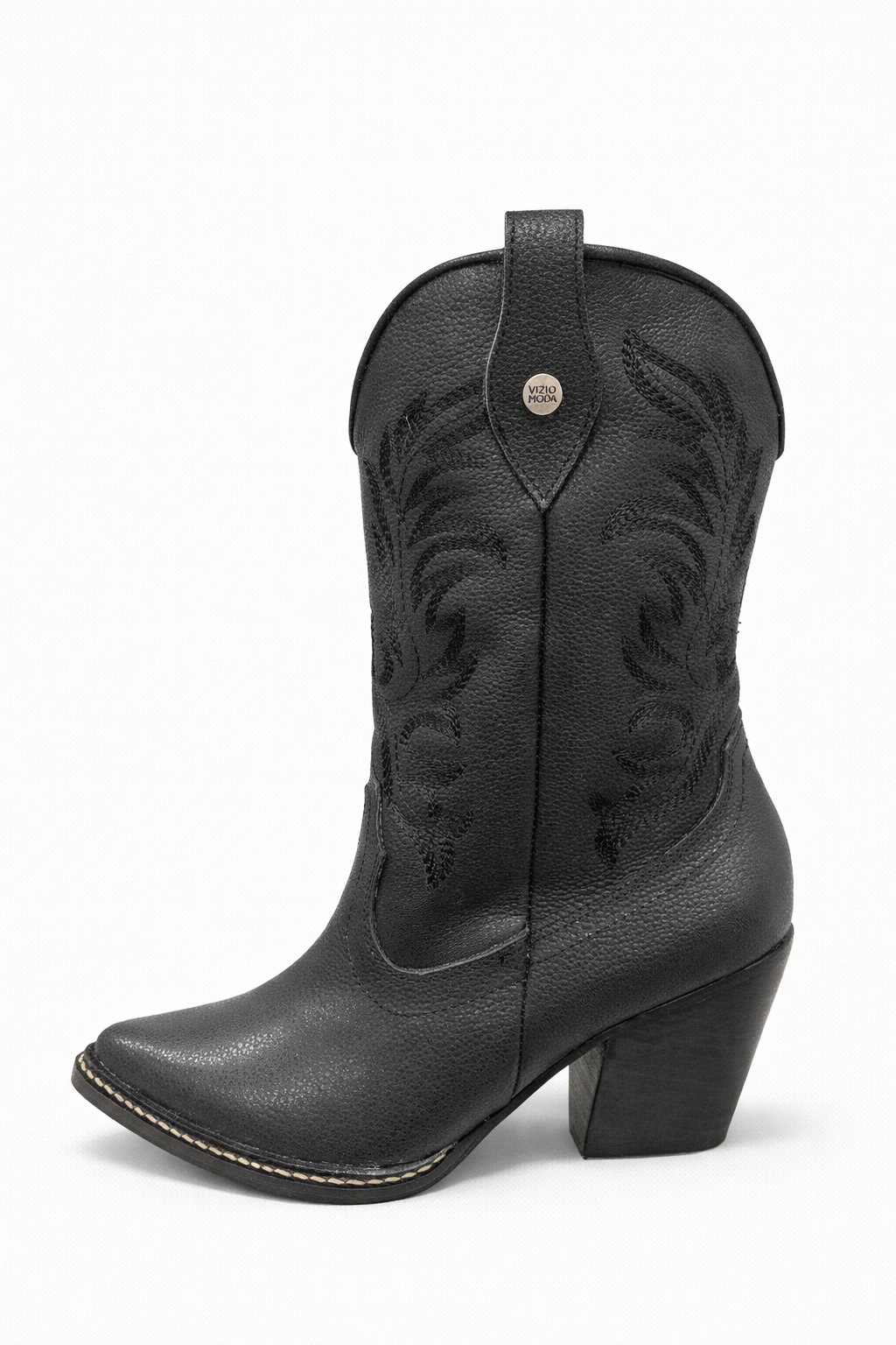 Botas Texanas de Cuero Negro con Detalles en Gamuza Vizio Moda